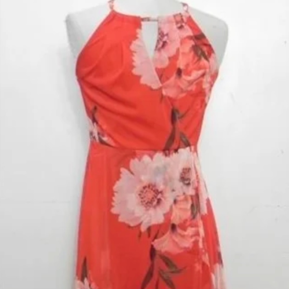 Le Château Floral Halter Dress – Orange & Pink – Petite Small – Made in Canada - Picture 7 of 10